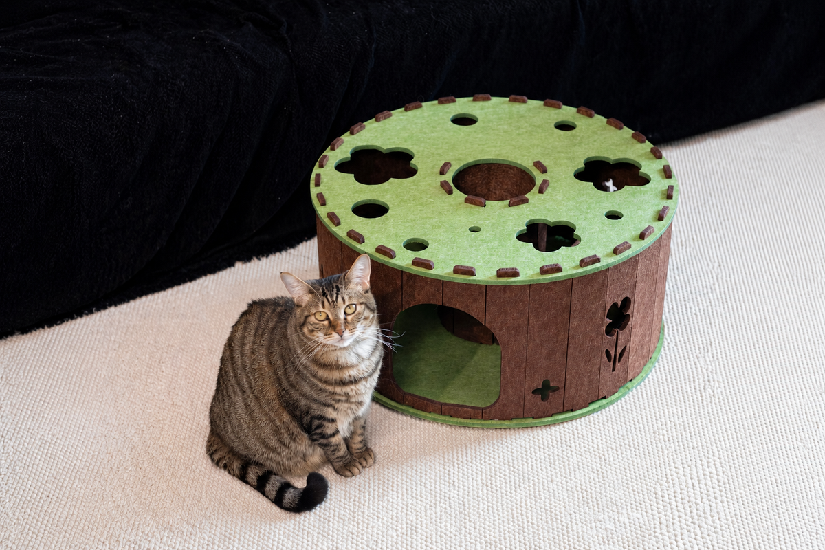 Two cats sharing a Garden Tunnel Den in a home
