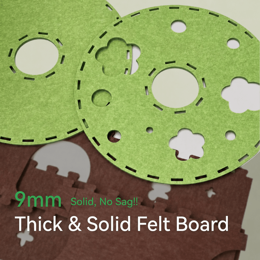 Close-up of the thick solid felt board with flower and clover peek holes