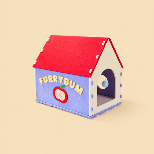 Red House Cat Cave front product view with red roof and arched entry