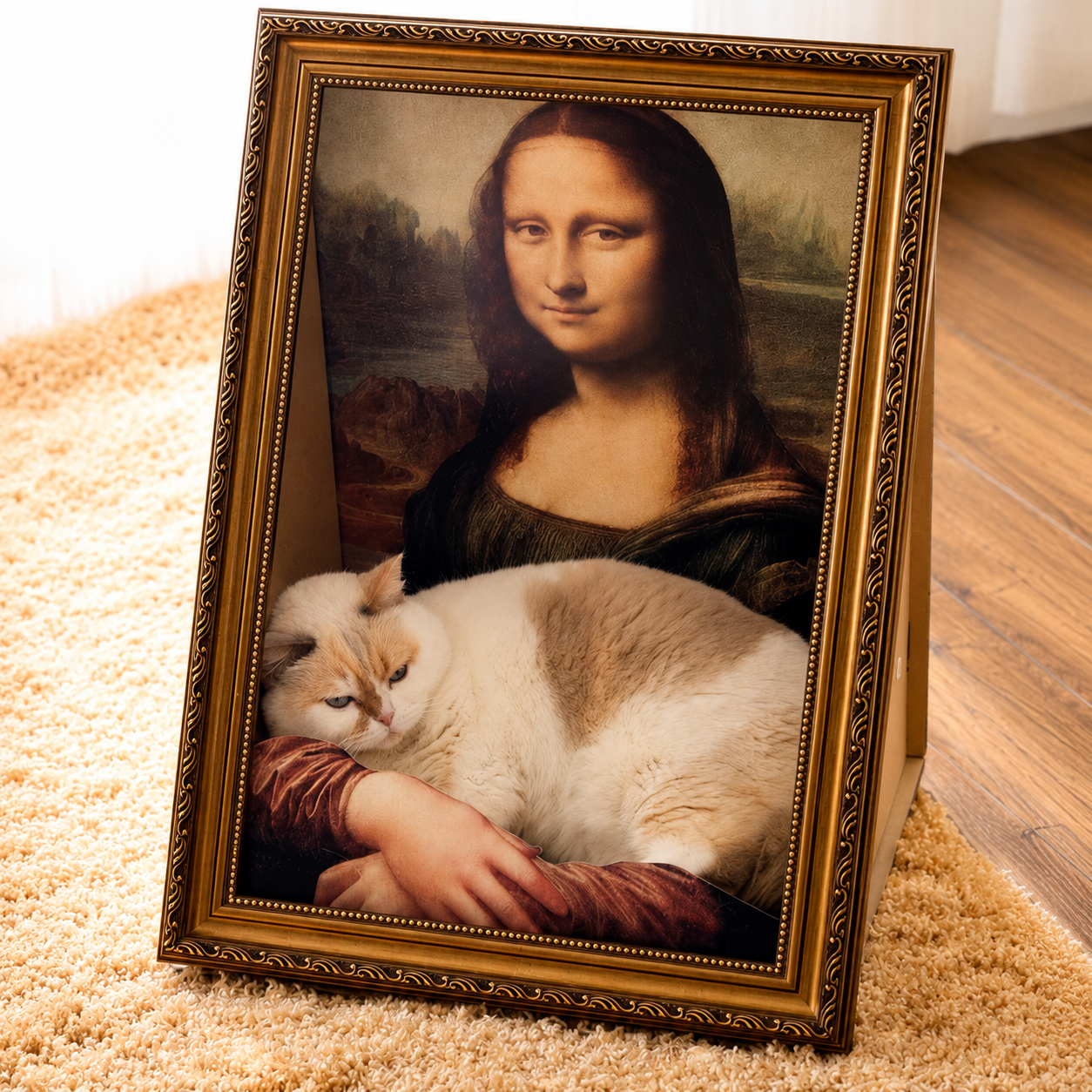 Cat resting inside Mona Lisa Scratcher Bed frame