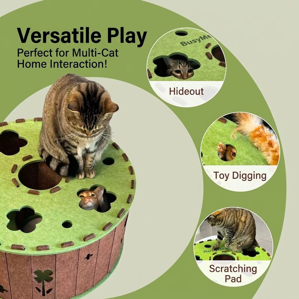 Top view of BusyMeow Garden Tunnel Den showing flower cutout holes for interactive cat play