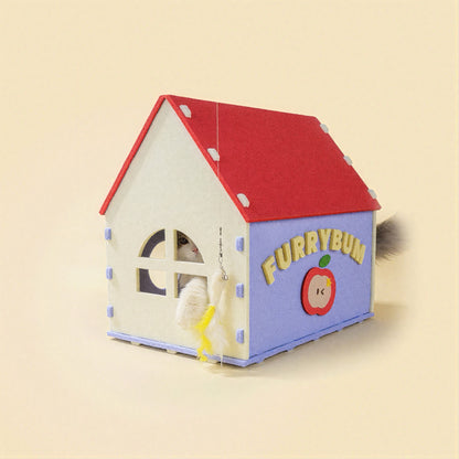 BusyMeow Red House Cat Cave enclosed cat furniture with side window and indoor cat playing inside