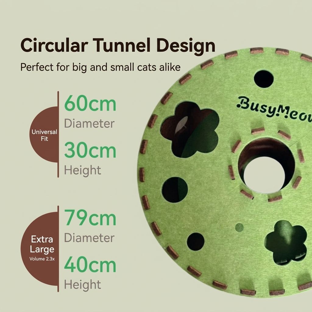 BusyMeow Garden Tunnel Den side view showing arched entry and garden flower patterns on felt wall