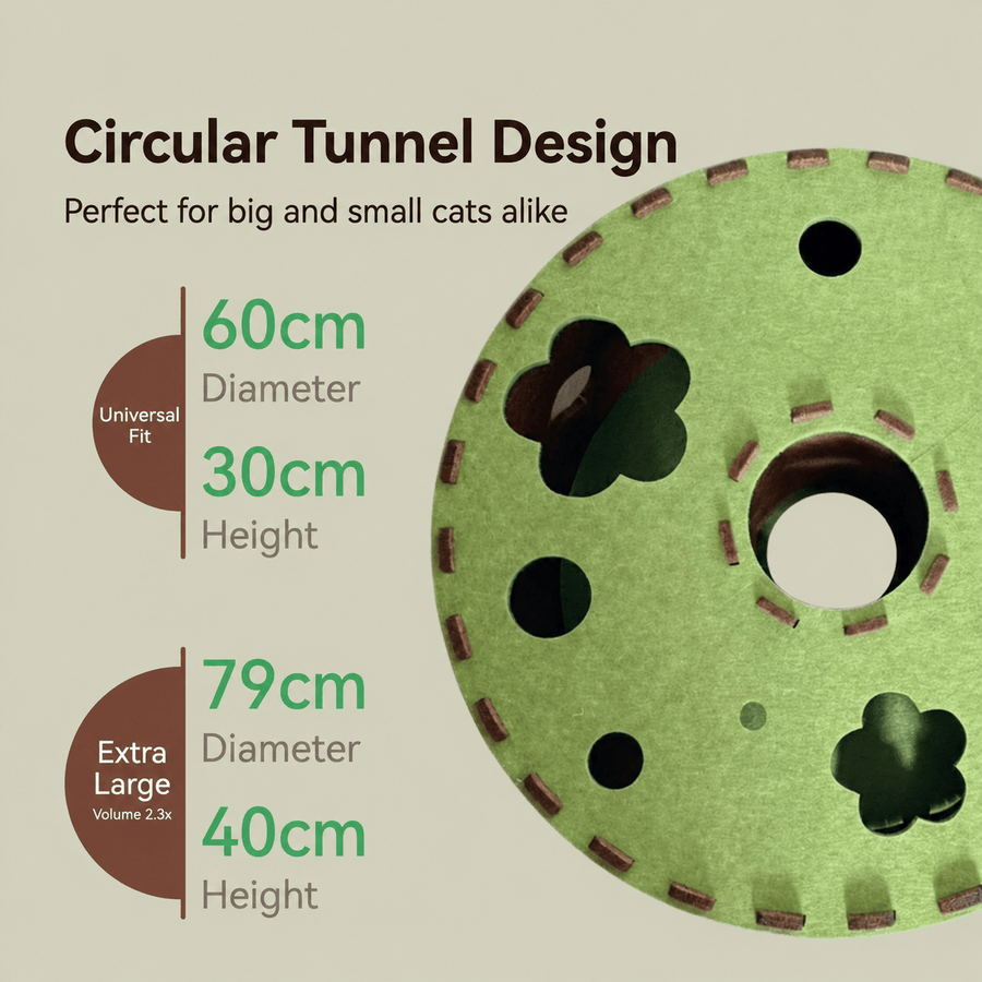 Garden Tunnel Den circular tunnel design showing 60cm and 79cm size options