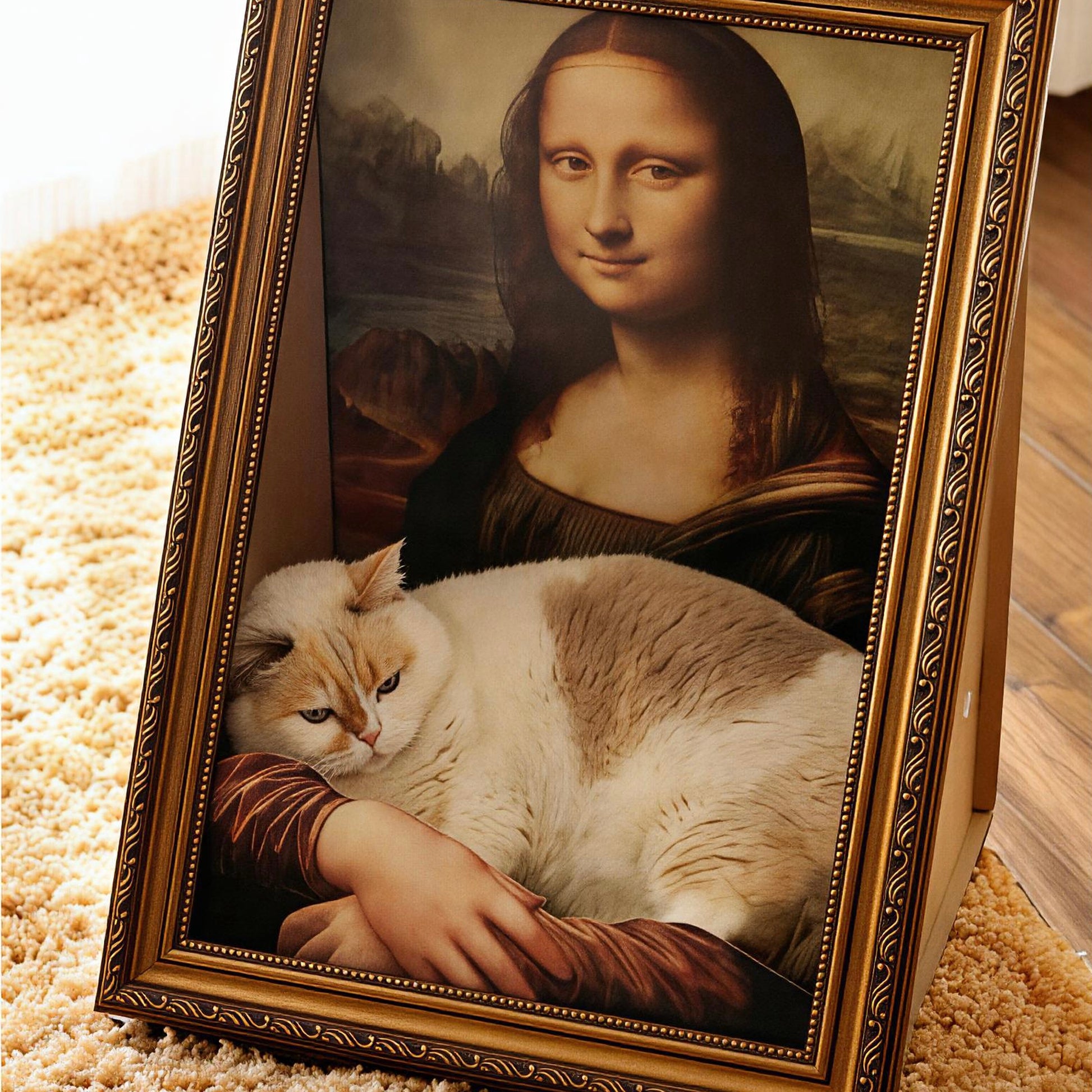 Antique gold resin frame detail — ornate carved finish cat scratcher bed frame