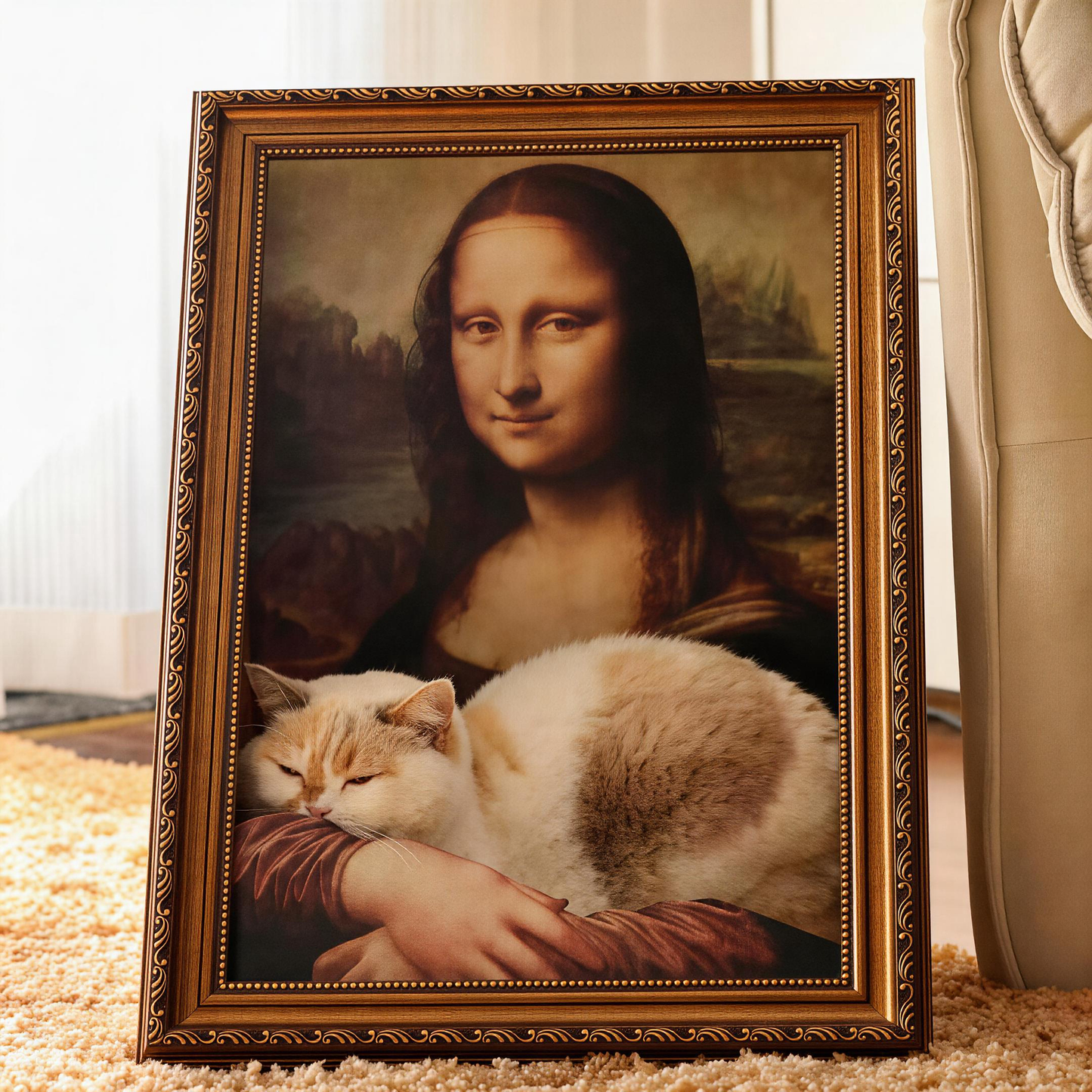 Glue-free cat scratcher bed assembly — Mona Lisa frame snaps together in 2 minutes