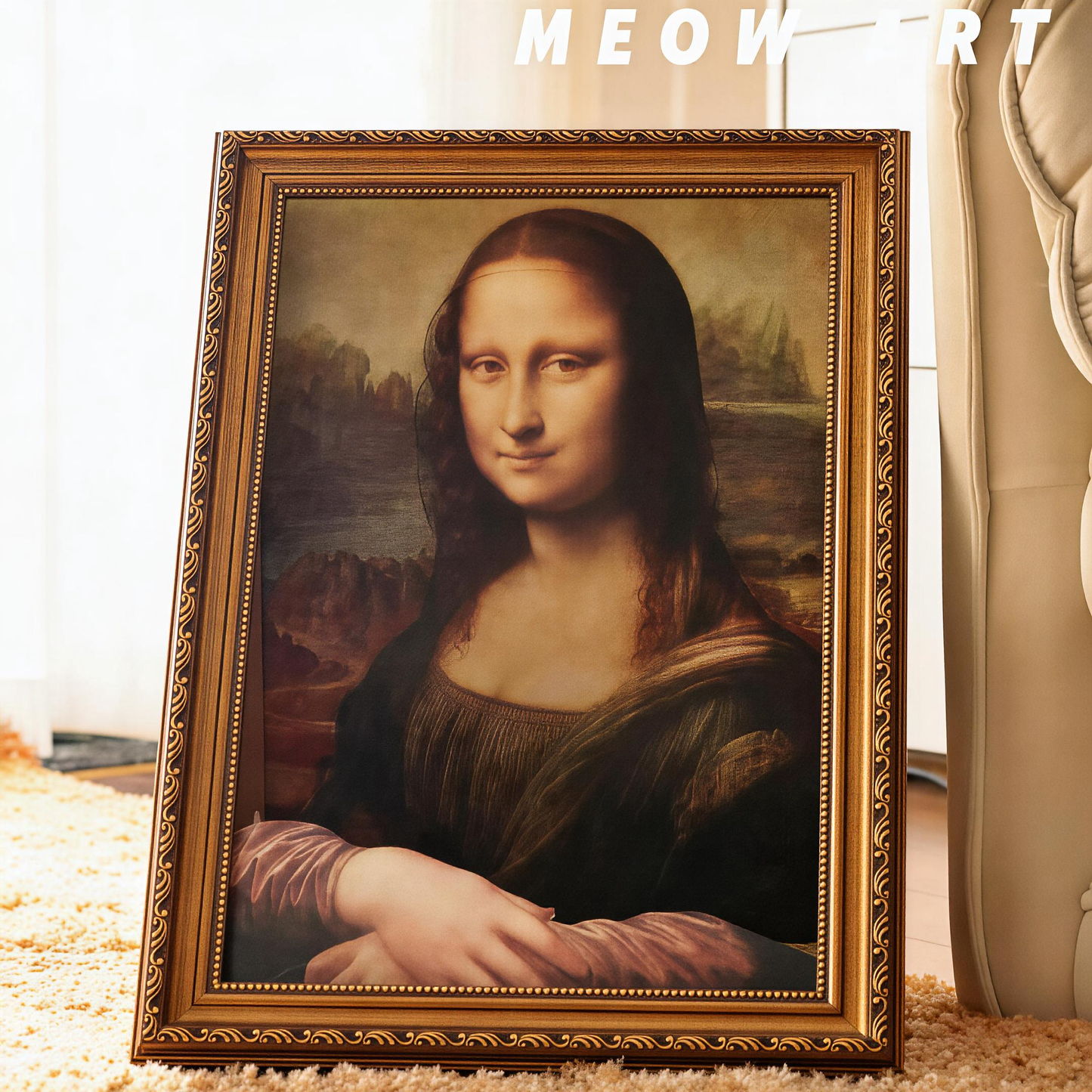 Mona Lisa cat scratcher bed gift for cat lovers — unique art cat furniture home decor