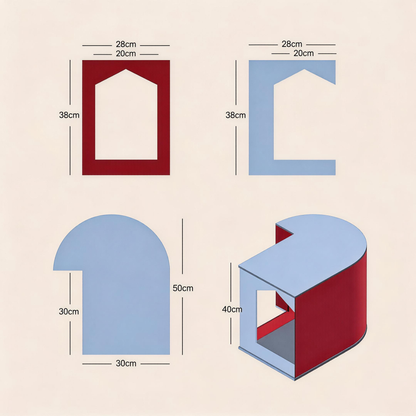 Modular cat house dimensions diagram, BusyMeow felt cat cave specifications 50x40x40cm