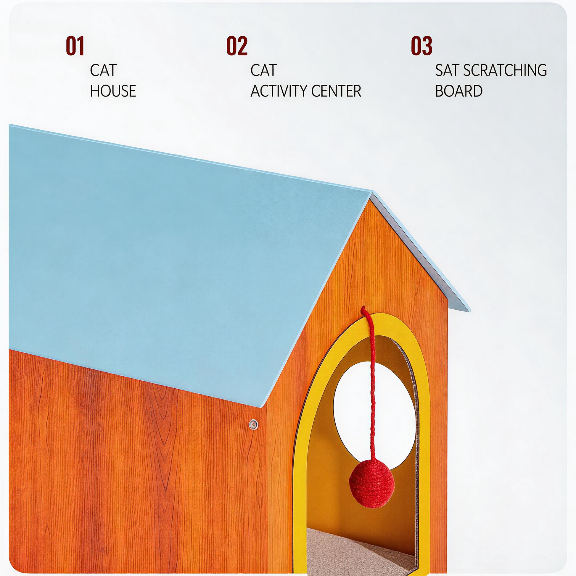 Cat house, activity center and scratching board combined, BusyMeow Meow Cottage multi-function design