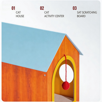 Cat house, activity center and scratching board combined, BusyMeow Meow Cottage multi-function design