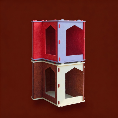 Stackable cat house tower, two BusyMeow modular felt cat caves stacked as designer cat furniture