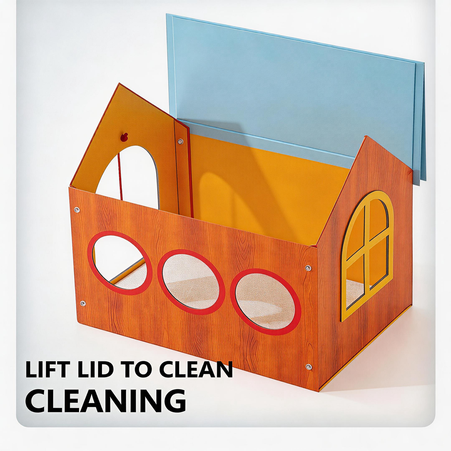 Lift-off roof design for easy cleaning, BusyMeow Meow Cottage with removable pitched roof panels