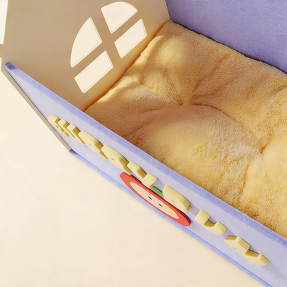 BusyMeow Red House Cat Cave cat bed interior with soft fur cushion for deep-sleep comfort