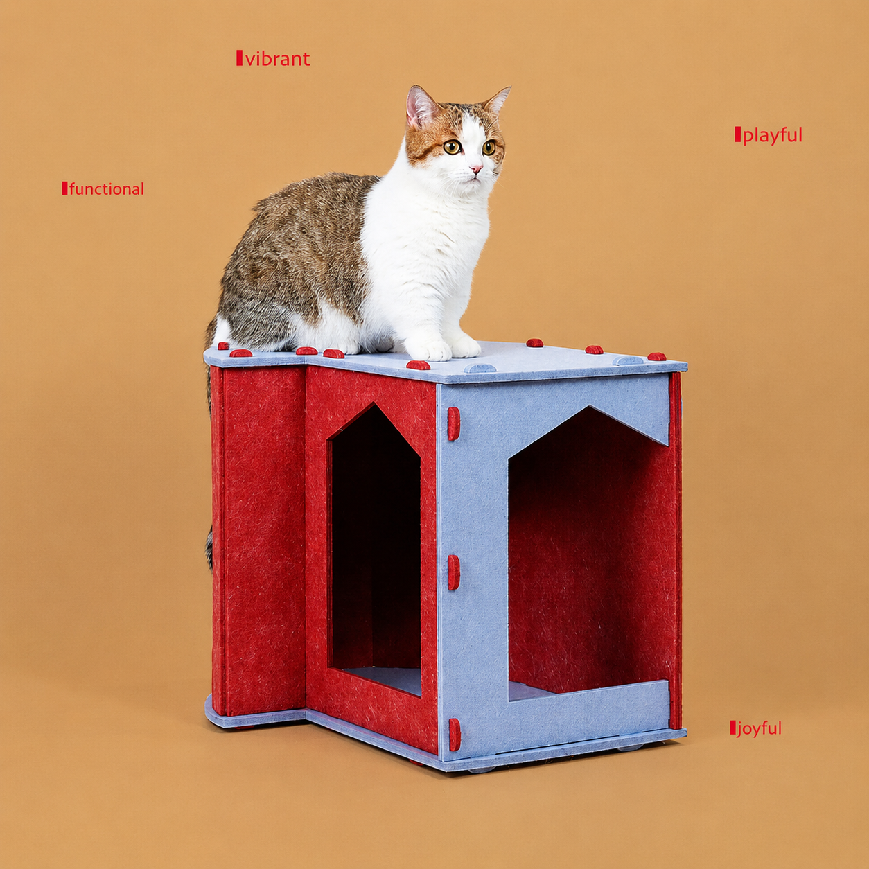 Indigo Chili Modular Cat House with cat sitting on top