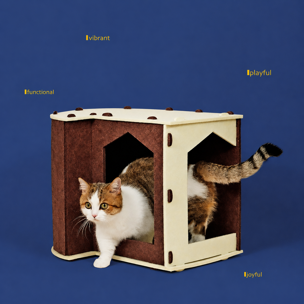 Cat walking through Mocha Sunbeam Modular Cat House