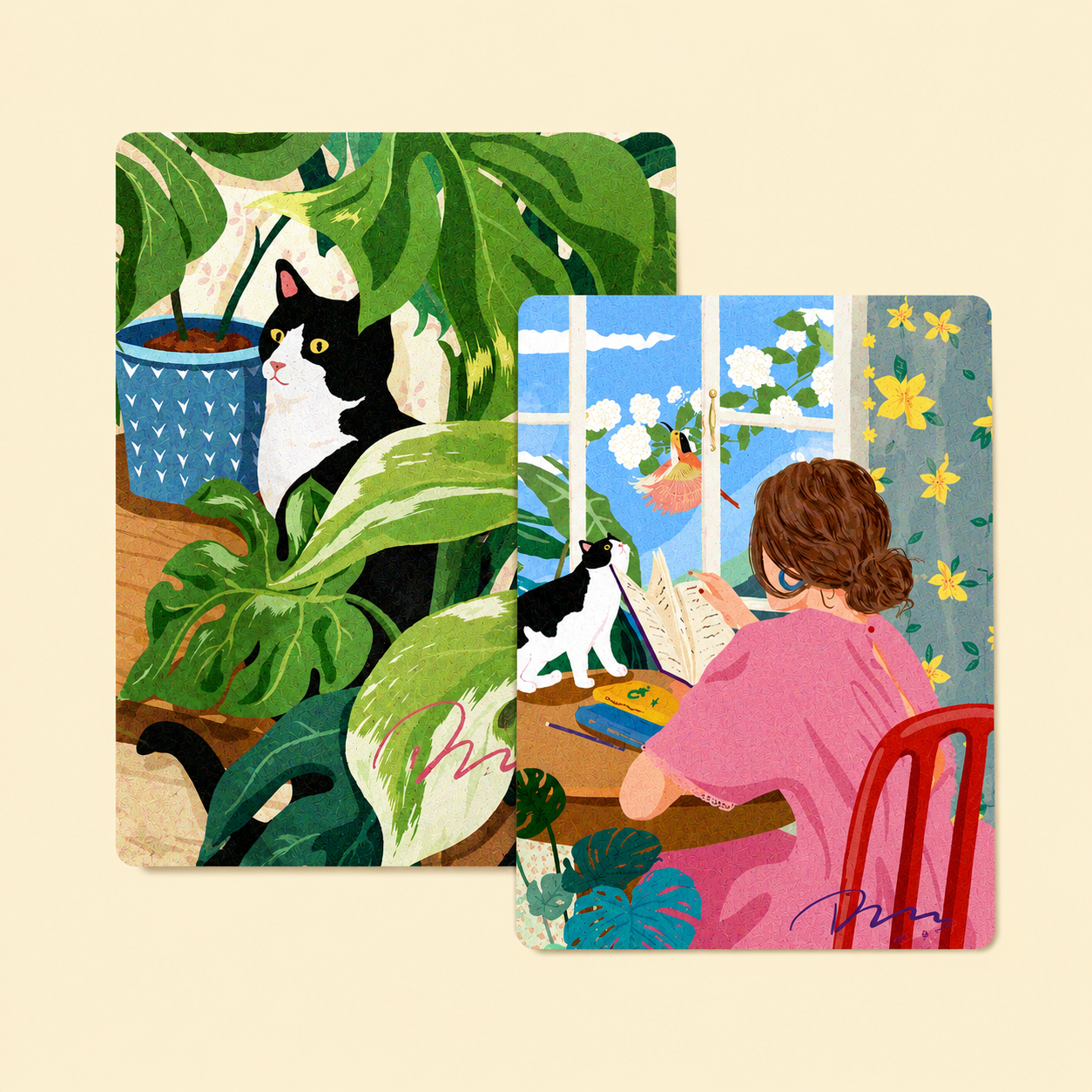 Two Art Print Cat Scratcher designs from the Tailiu artist series