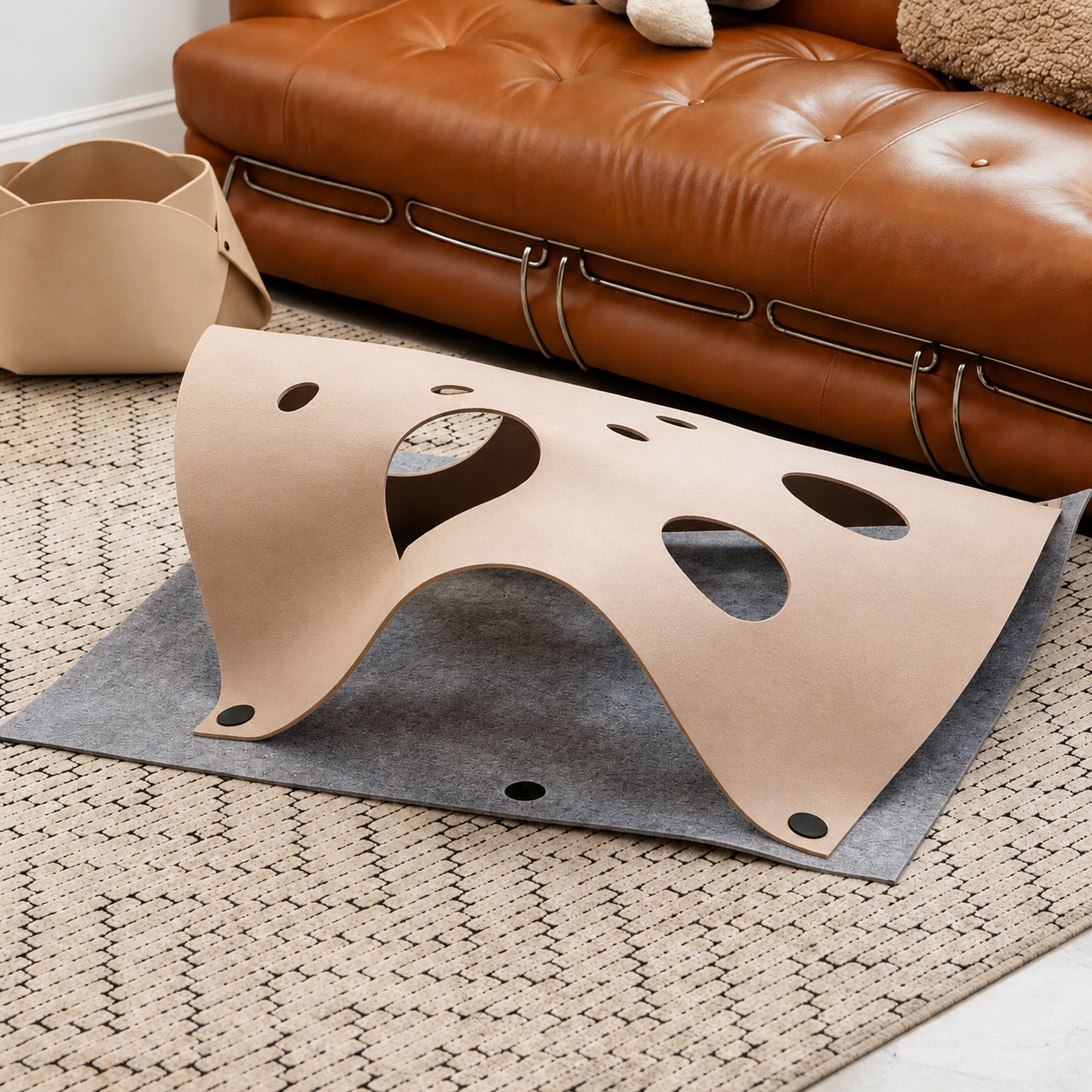 Cream Prowlet Felt Play Mat with gray base in living room