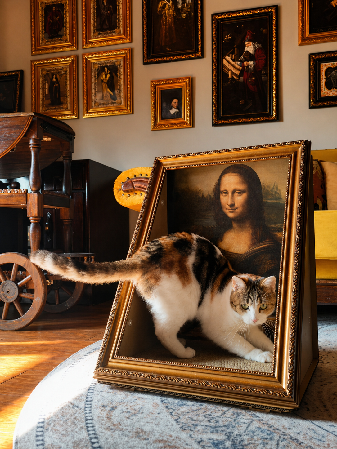 Cat exploring the Mona Lisa Scratcher Bed