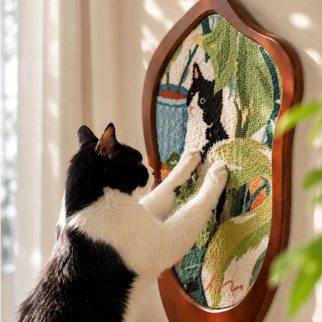 Art Print Cat Scratcher displayed as wall art in a home setting
