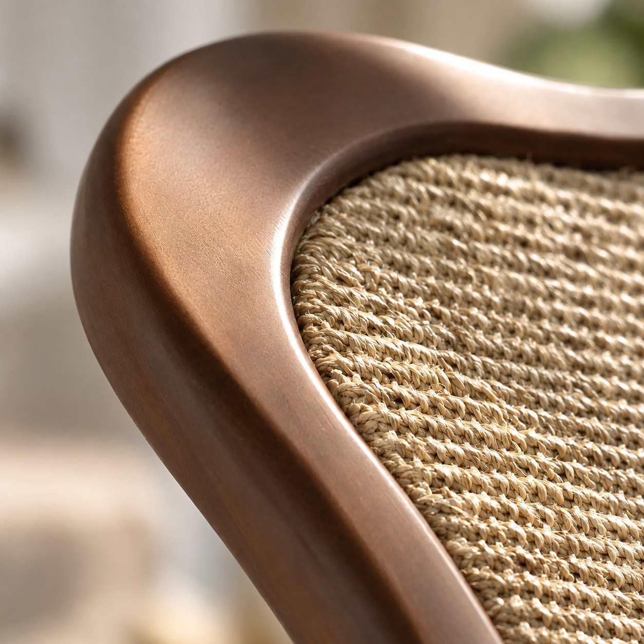 Close-up of solid wood frame and woven scratch texture